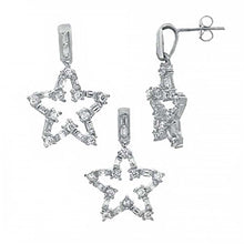 Load image into Gallery viewer, Sterling Silver Baguette Cz Star Earrings and Pendant Set with Earring and Pendant Dimension of 19MMx25.4MM