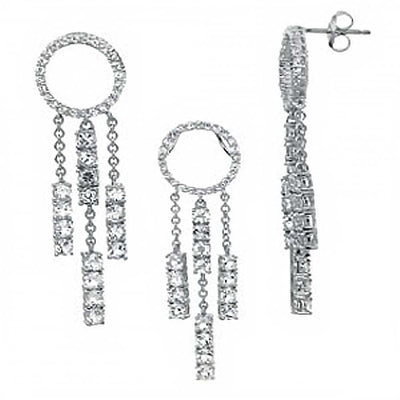 Sterling Silver White Round Topaz Earrings and Pendant with 16  Rolo ChainAnd Earring Dimension of 14MMx57.15MM and Pendant Dimension of 14MMx44.45MM