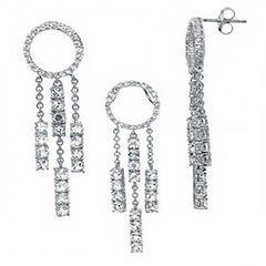 Sterling Silver White Round Topaz Earrings and Pendant with 16  Rolo ChainAnd Earring Dimension of 14MMx57.15MM and Pendant Dimension of 14MMx44.45MM