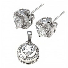 Load image into Gallery viewer, Sterling Silver Clear Cz Heart Earrings and Pendant Set with Earring and Pendant Dimension of 11MMx11MM