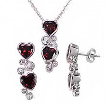 Load image into Gallery viewer, Sterling Silver Garnet Heart Earring and Pendant Set with 16  Rolo ChainAnd Earring and Pendant Dimension of 9MMx25.4MM