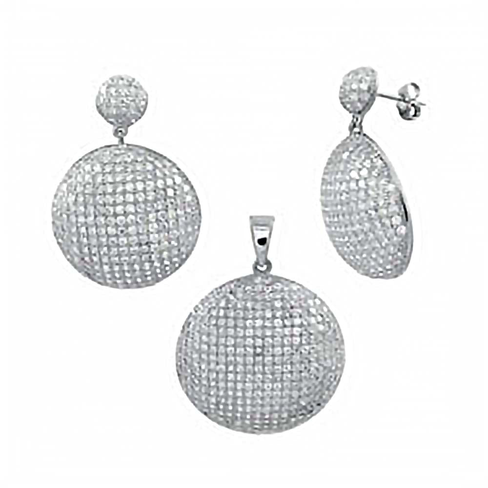 Sterling Silver Micro Pave Cz Round Earrings and Pendant Set with Earring Diameter of 22MM and Pendant Dameter of 28MM