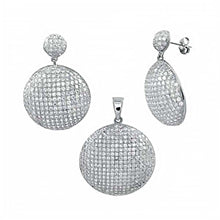 Load image into Gallery viewer, Sterling Silver Micro Pave Cz Round Earrings and Pendant Set with Earring Diameter of 22MM and Pendant Dameter of 28MM