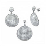 Sterling Silver Micro Pave Cz Round Earrings and Pendant Set with Earring Diameter of 22MM and Pendant Dameter of 28MM