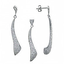 Load image into Gallery viewer, Sterling Silver Micro Pave Cz Earrings and Pendant Set with Earring Dimension of 8MMx50.8MM and Pendant Dimension of 47.63MM