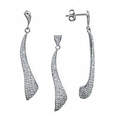 Sterling Silver Micro Pave Cz Earrings and Pendant Set with Earring Dimension of 8MMx50.8MM and Pendant Dimension of 47.63MM