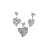 Sterling Silver Micro Pave Clear CZ Heart Pendant and Earrings Set with Pendant Dimensions of 22.5MMx31.75MM and Earring Dimensions of 16MMx25.4MM