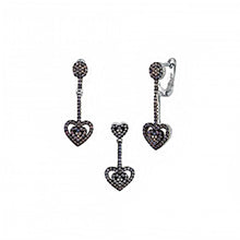 Load image into Gallery viewer, Sterling Silver Heart Nano Stone Clear CZ Pendant and Earrings Set with Pendant Dimensions of 10MMx23.81MM and Earring Dimensions of 10MMx28.58MM