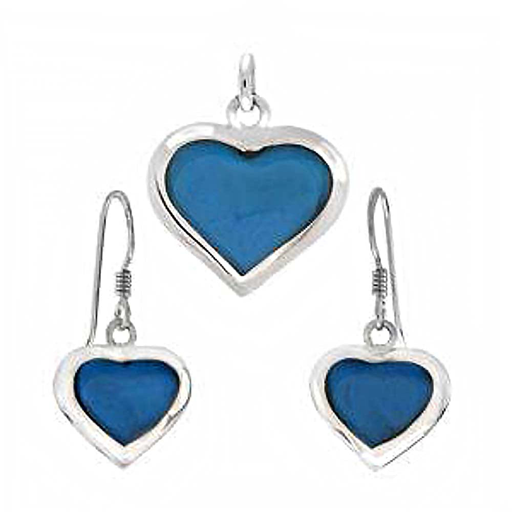 Sterling Silver Heart Inlay Earrings And Pendant Set