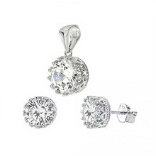 Load image into Gallery viewer, Sterling Silver Crown CZ Earrings &amp; Pendant SetAnd Pendant Diameter 9.3mmAnd Earring 8.3mm