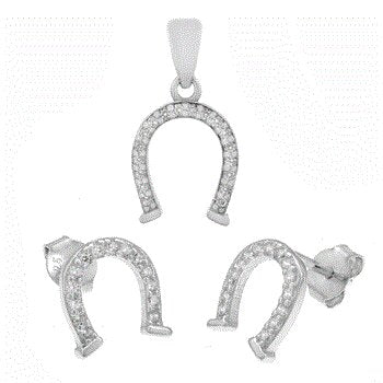 Sterling Silver Horseshoe Earrings and Pendant Set