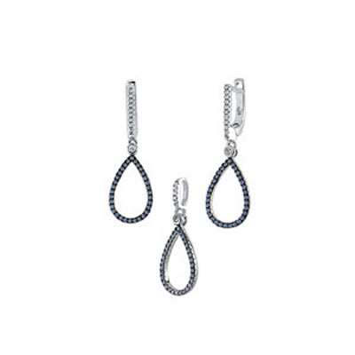 Sterling Silver Nano Stone CZ Pear Shape Pendant and Earrings Set with Pendant Dimensions of 11.5MMx28.58MM and Earring Dimensions of 11.5MMx34.93MM