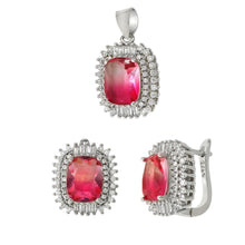 Load image into Gallery viewer, Sterling Silver Pink Crystal and CZ Earrings and Pendant Set