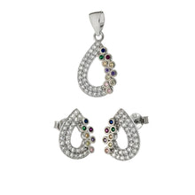 Load image into Gallery viewer, Sterling Silver Pear Shape Pave CZ Multi Color Earrings and Pendant Set