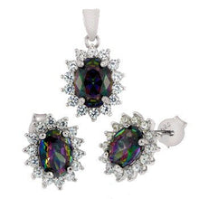 Load image into Gallery viewer, Sterling Silver Oval Mystic Topaz Halo CZ Earrings and Pendant Set