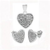 Sterling Silver Pave CZ Heart Earrings and Pendant Set