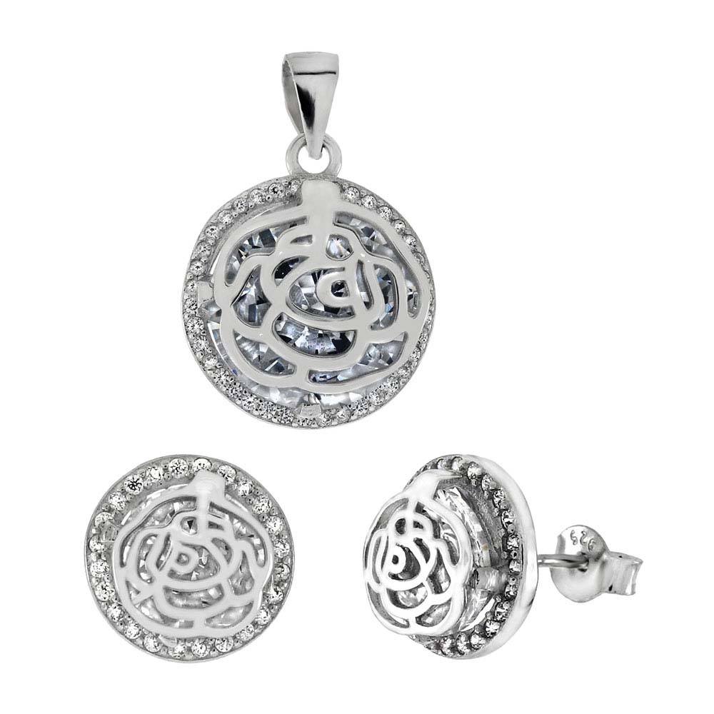 Sterling Silver CZ Earrings And Pendant SetAnd Pendant Weight 4.2gramAnd Earrings Weight 3.0gram