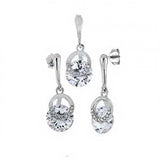 Sterling Silver Round Shaped Earrings And Pendant Set With CZ StonesAnd Pendant Length 7/8 inchesAnd Earring Length 1 inchAnd Diameter 9mm