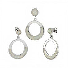 Load image into Gallery viewer, Sterling Silver Simulated White Opal Circle Shaped Earrings And Pendant Set