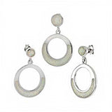 Sterling Silver Simulated White Opal Circle Shaped Earrings And Pendant Set
