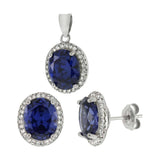 Sterling Silver Simulated Oval Tanzanite and CZ Set