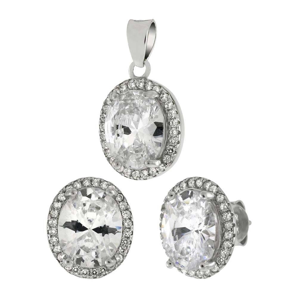 Sterling Silver Simulated Oval Tanzanite and CZ Set