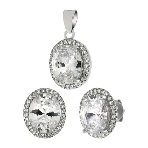 Sterling Silver Simulated Oval Tanzanite and CZ Set