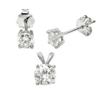 Sterling Silver Round CZ Earrings & Pendant Set