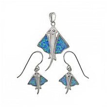Load image into Gallery viewer, Sterling Silver Simulated Blue Opal Stingray Shaped Earrings And Pendant Set