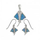Sterling Silver Simulated Blue Opal Stingray Shaped Earrings And Pendant Set