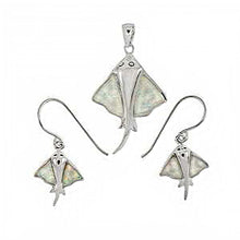 Load image into Gallery viewer, Sterling Silver Simulated White Opal Stingray Shaped Earrings And Pendant Set