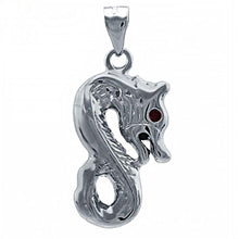 Load image into Gallery viewer, Rhodium Plated Sterling Silver Dragon Pendant with Red EyesAnd Pendant Dimension of 11.5MMx25.4MM