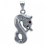 Rhodium Plated Sterling Silver Dragon Pendant with Red EyesAnd Pendant Dimension of 11.5MMx25.4MM