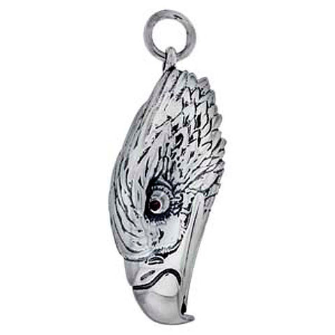 Sterling Silver Eagle Head With Red Eyes Oxidized Pendant