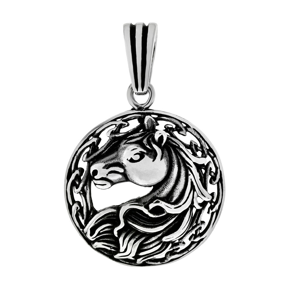 Sterling Silver Horse Medal Oxidized Pendant