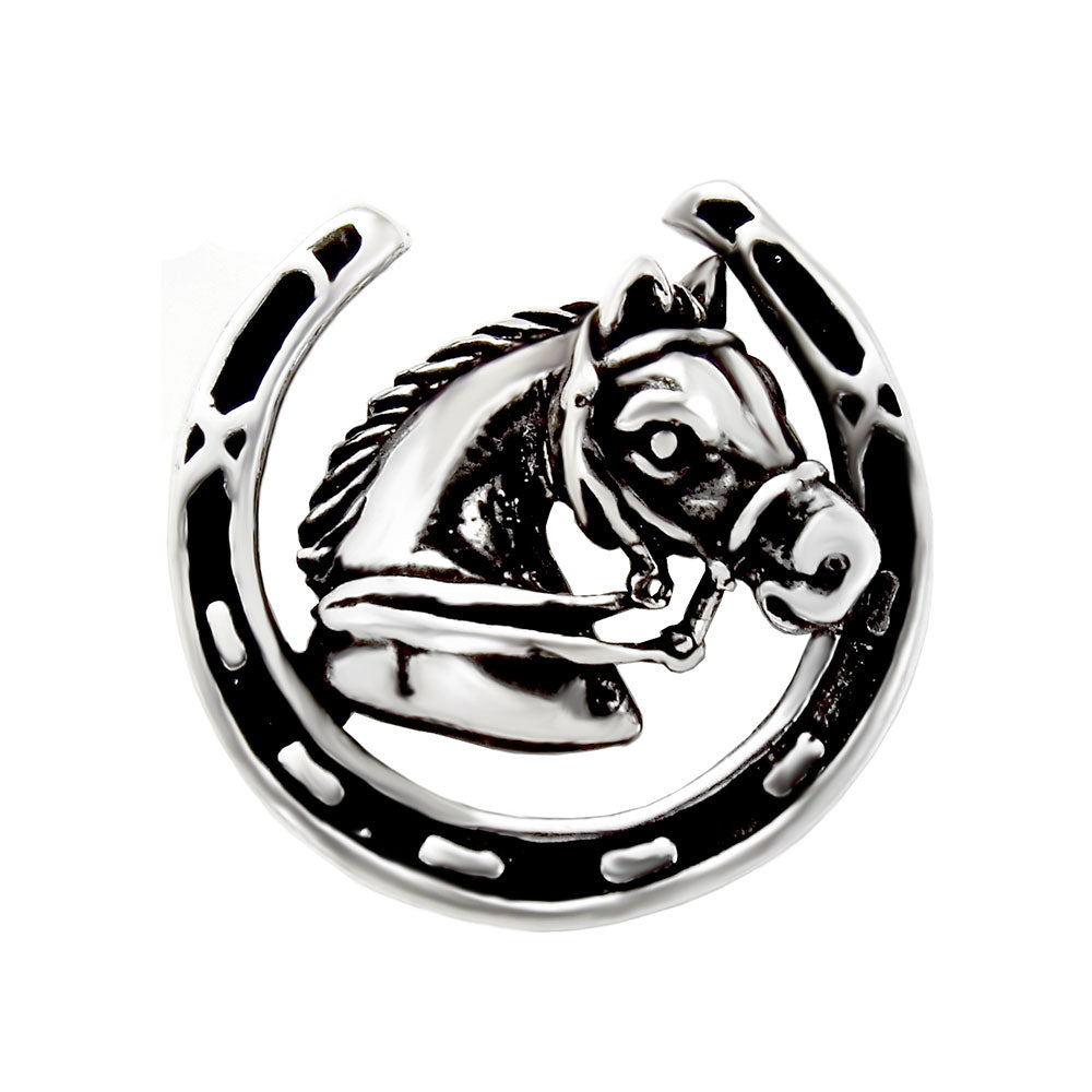Sterling Silver Horse in Horseshoe Oxidized Pendant
