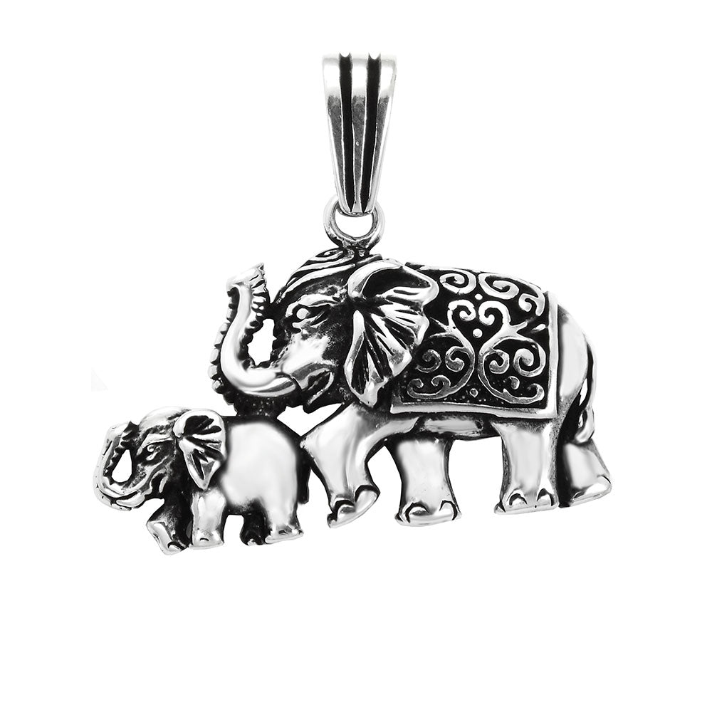 Sterling Silver Mother and Baby Elephant Oxidized Pendant