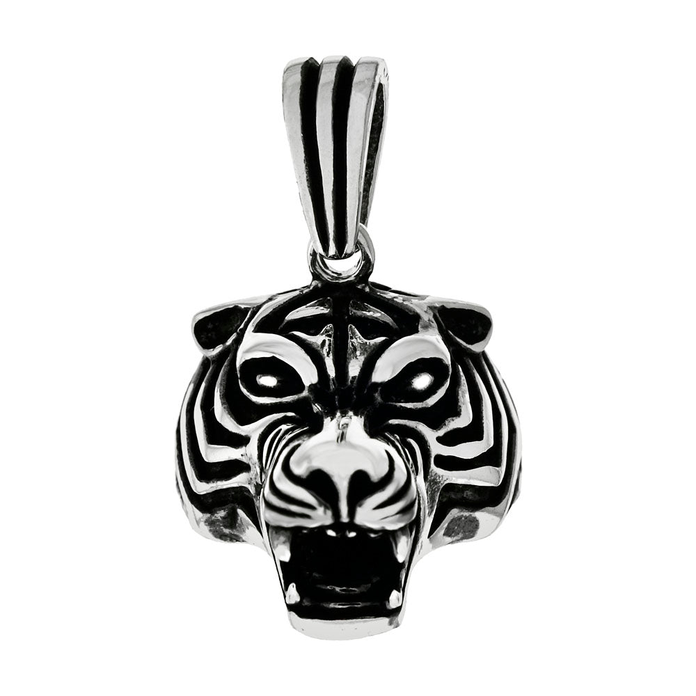 Sterling Silver Tiger Head Oxidized Pendant