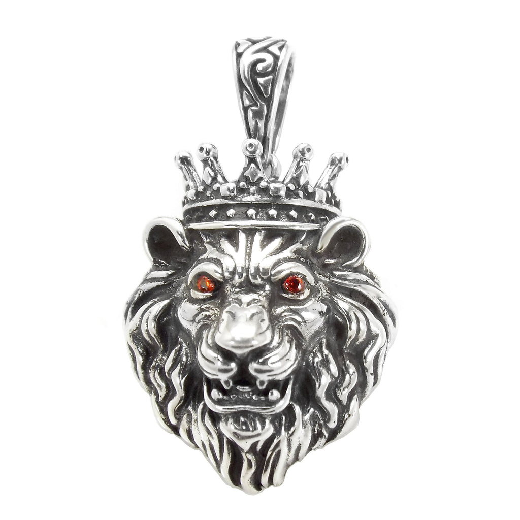 Sterling Silver Lion-Head With Crown Oxidized Pendant