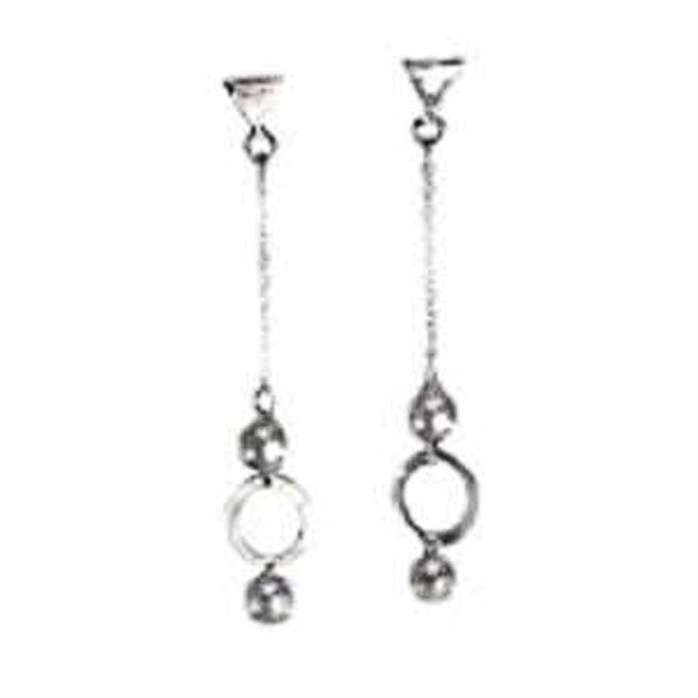Sterling Silver Rhodium Plated Balls and Circle Dangle Earrings with Earring Dimension of 8MMx44.45MM