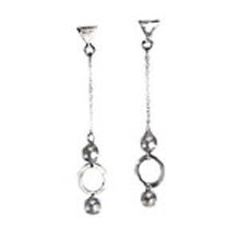 Load image into Gallery viewer, Sterling Silver Rhodium Plated Balls and Circle Dangle Earrings with Earring Dimension of 8MMx44.45MM
