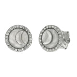 Sterling Silver Crescent Moon On Pearl Shell With CZ Stud Earrings