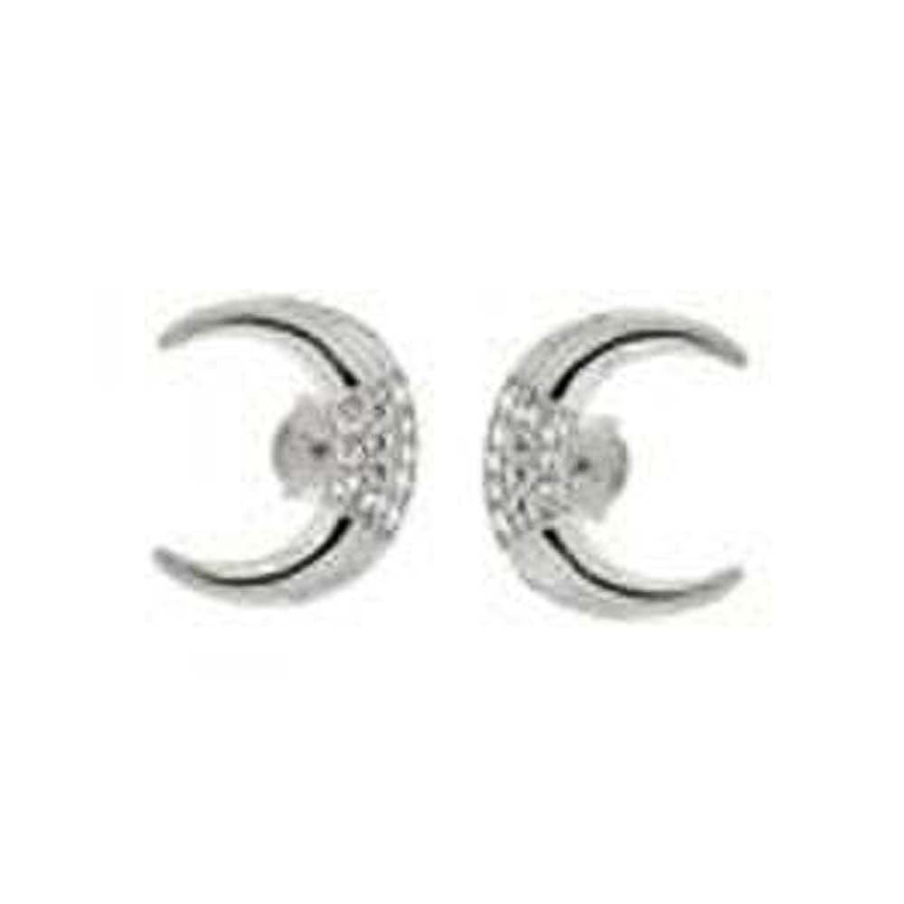 Sterling Silver Pave CZ Half-Moon Stud Earrings