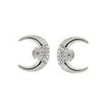 Load image into Gallery viewer, Sterling Silver Pave CZ Half-Moon Stud Earrings