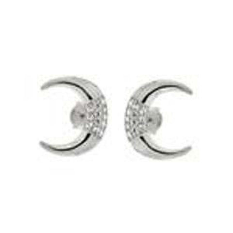 Sterling Silver Pave CZ Half-Moon Stud Earrings