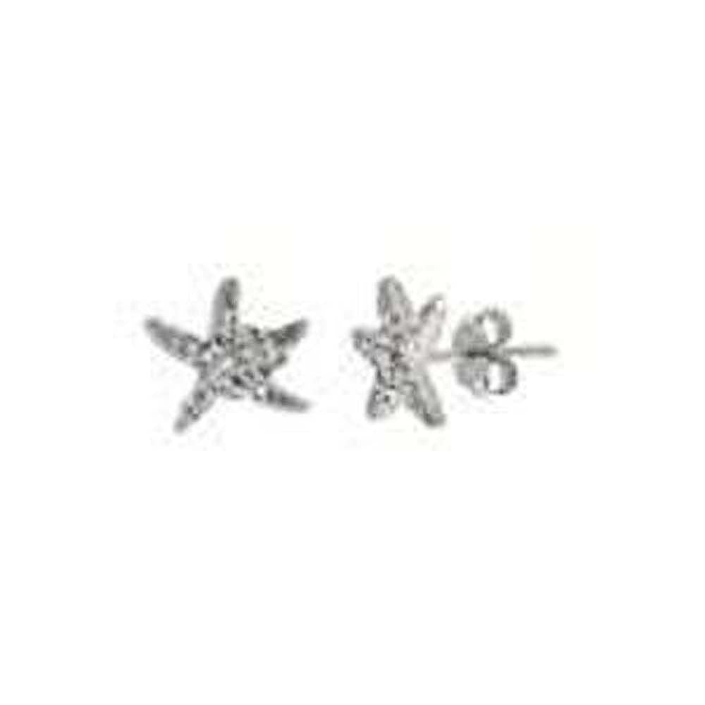 Sterling Silver Starfish Shaped Stud Earrings With CZ StonesAnd Width 9.7 mm