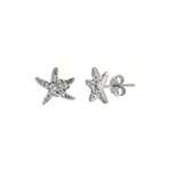 Sterling Silver Starfish Shaped Stud Earrings With CZ StonesAnd Width 9.7 mm