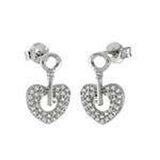 Sterling Silver Pave CZ Heart And Key Post EarringsAnd Length 5/8 inchesAnd Width 10.6mm