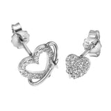 Sterling Silver Mix And Match Pave CZ Heart Star Planet Rhodium Stud Earrings