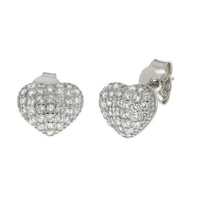 Sterling Silver Heart Micro Pave Cubic Zirconia Stud Earrings - silverdepot